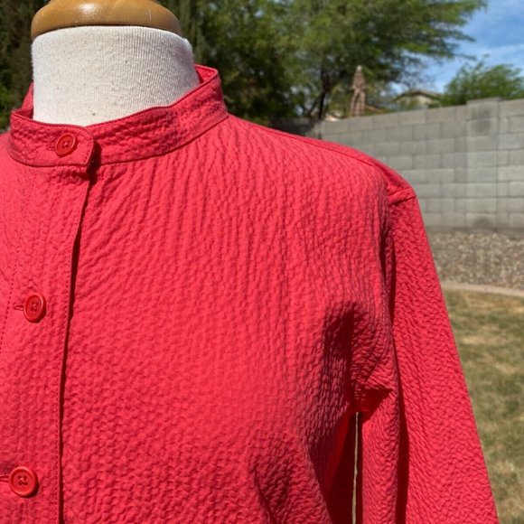 Eileen Fisher Mandarin Collar Jacket Top Blouse Orange Organic Cotton NWT - Picture 1 of 12